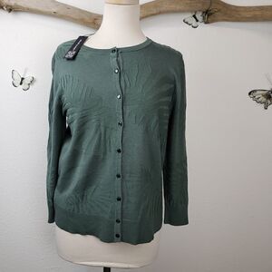 Cable and gauge green banana leaf cardigan